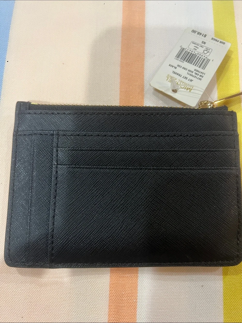 Michael Kors Black Saffiano Card Holder with Gold Logo